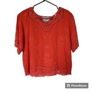 Yaya Rayon Orange Top Crochet Trim Medium